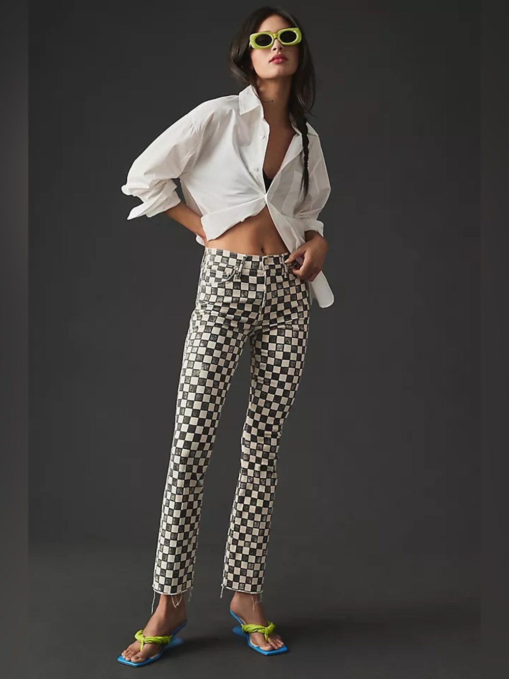 MOTHER Black & White Checkerboard Jeans